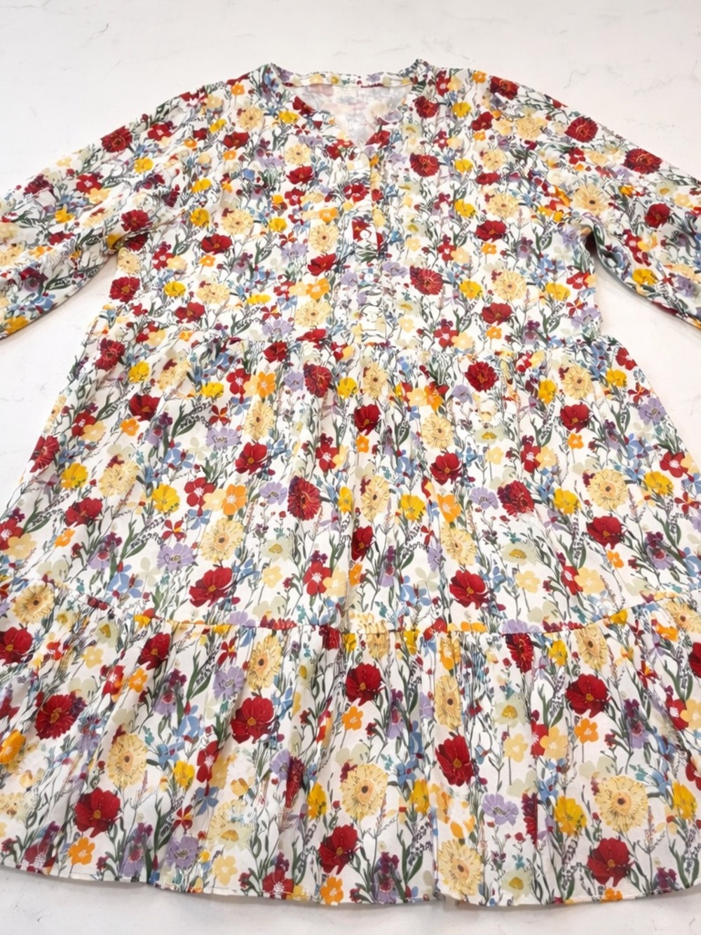 Viscose Floral Tiered Button-Front Dress  XXL